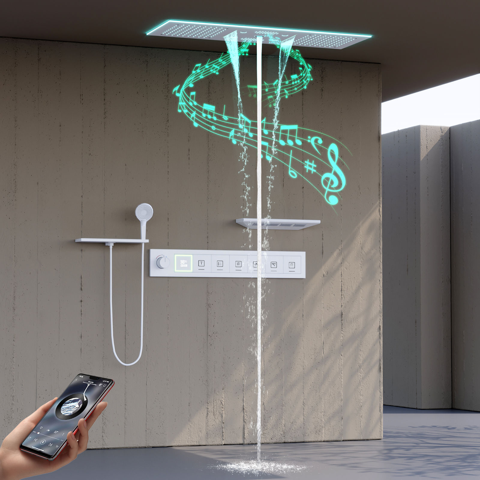 cabezal de ducha con m&uacute;sica led