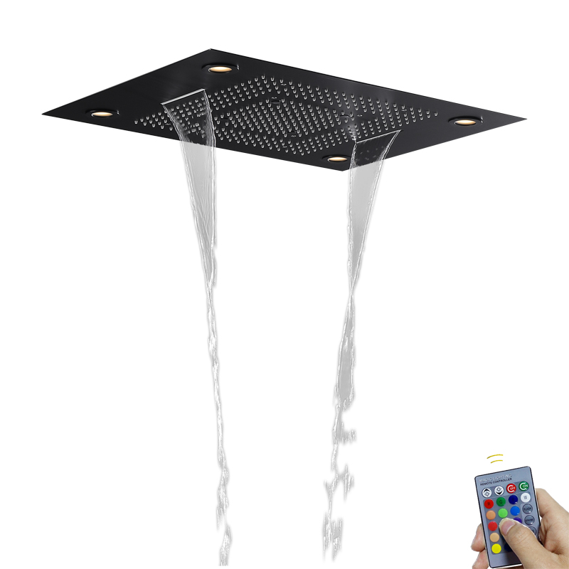 Cabezal de ducha multifunción para baño, negro mate, 80x60 CM, con Control LED, Panel remoto, ducha, cascada, burbuja atomizadora