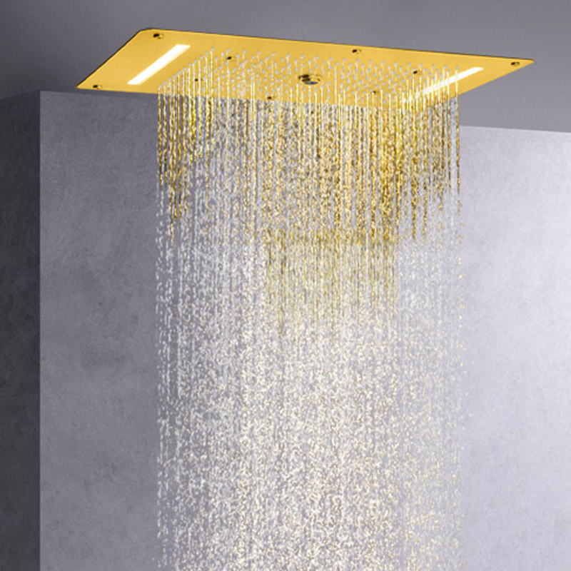 Oro cepillado 70X38 CM cabezal de ducha LED lujo baño techo burbuja cascada atomización lluvia