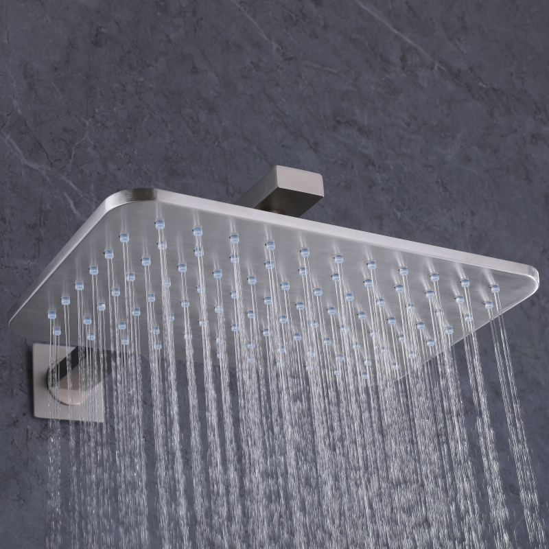 Grifo de ducha de níquel cepillado 28X18 CM baño termostático en sistema de ducha oculto tipo lluvia montado en la pared