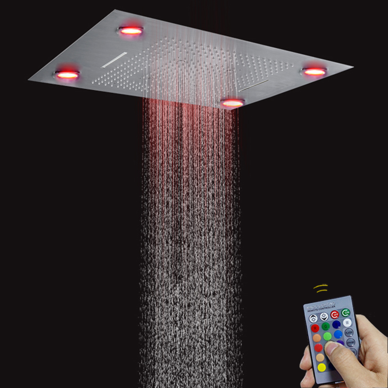 Mezclador de ducha multifunción para baño, níquel cepillado, 80x60 CM, con Control LED, Panel remoto, ducha, cascada, burbuja atomizadora