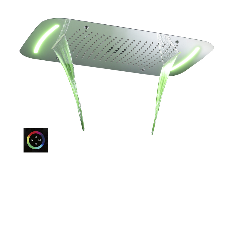Grifos de ducha cromados pulidos de 71x43 CM con Panel de Control LED, ducha de masaje para baño, cascada, atomización, lluvia de burbujas