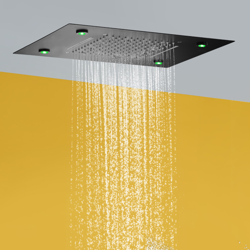 Negro mate 50X36 CM cabezal de ducha negro nuevo diseño 7 colores LED baño bifuncional cascada ducha de lluvia Spa