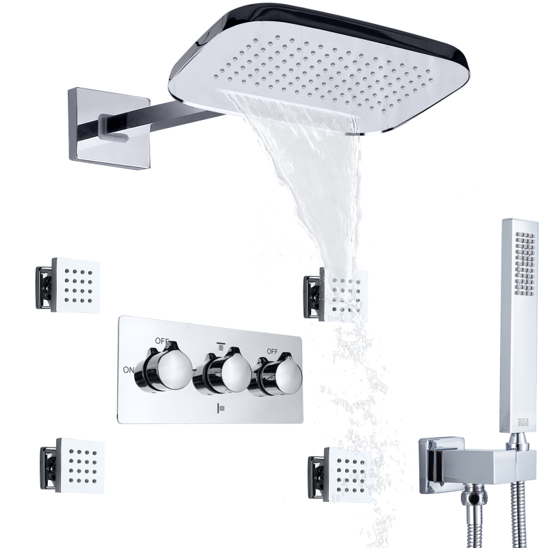 Sistemas de ducha de lluvia de níquel cepillado frío y caliente, diseño de lujo, juego de grifo de ducha de lluvia con montaje en baño