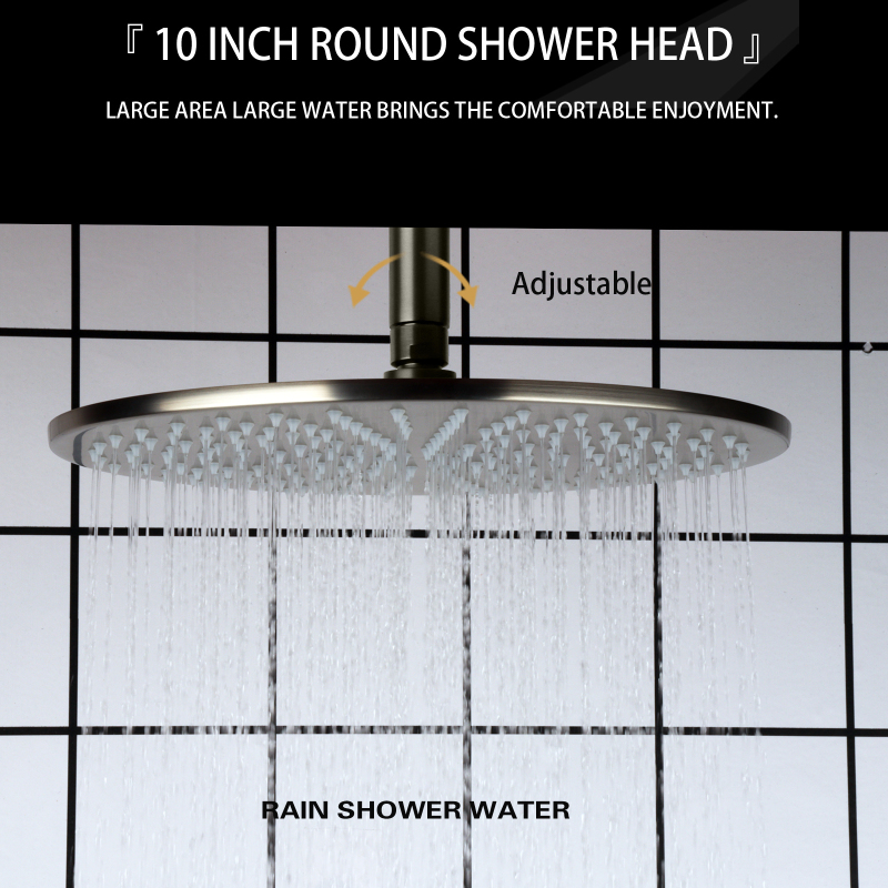 Juego de ducha de lluvia termostática de níquel cepillado Sistema de ducha de alto flujo para techo de baño de 10 pulgadas