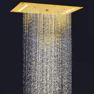 Mezclador de ducha de oro cepillado, 70x38 CM, LED, baño de lujo, multifunción, cascada, lluvia, burbuja atomizadora