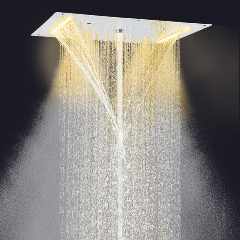 Grifos de ducha cromados pulidos 70X38 CM LED baño multifunción ducha cascada lluvia atomización burbuja