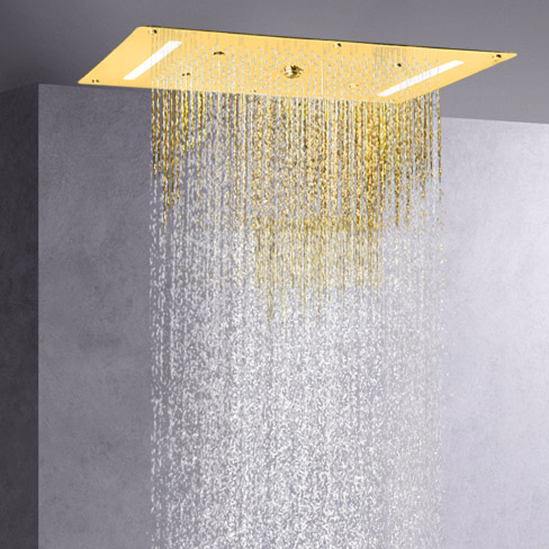 Cabezal de ducha pulido dorado 70X38 CM LED baño cascada lluvia atomizador burbuja masaje ducha
