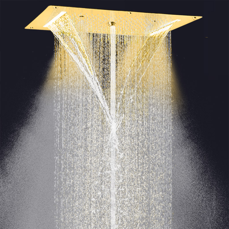 Mezclador de ducha pulido dorado 70X38 CM LED baño de lujo cascada lluvia atomizador burbuja Spa ducha