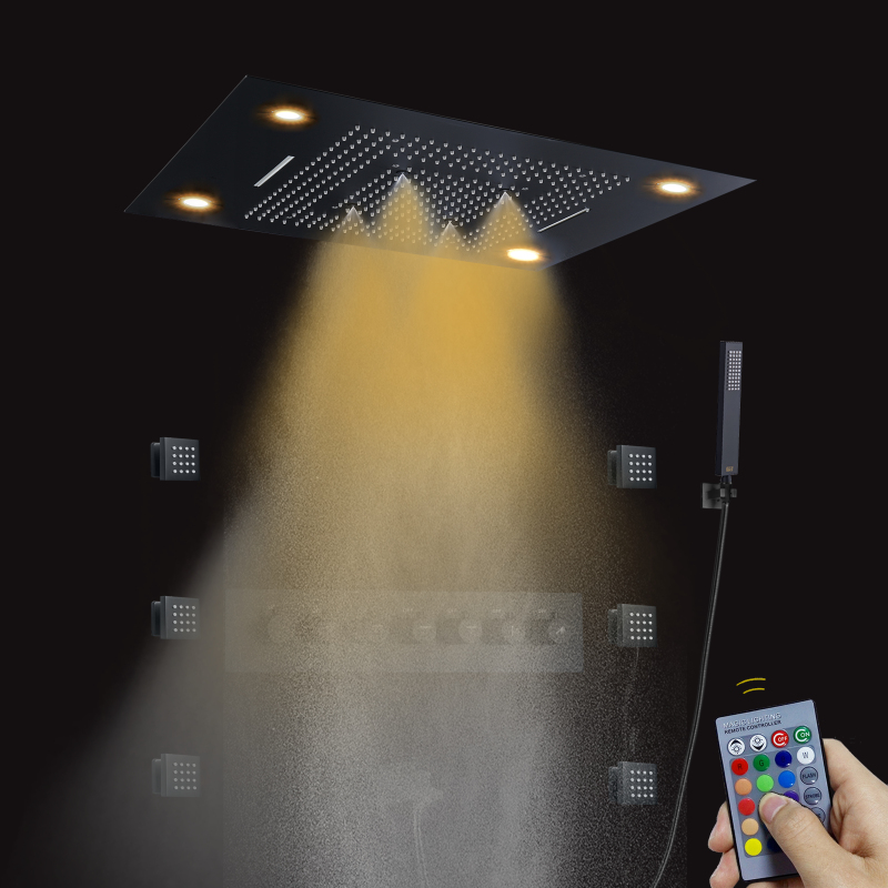 Baño de lujo 600*800 MM LED multifunción mezclador termostático cortina de lluvia cascada niebla rociador lateral conjunto de ducha de lluvia