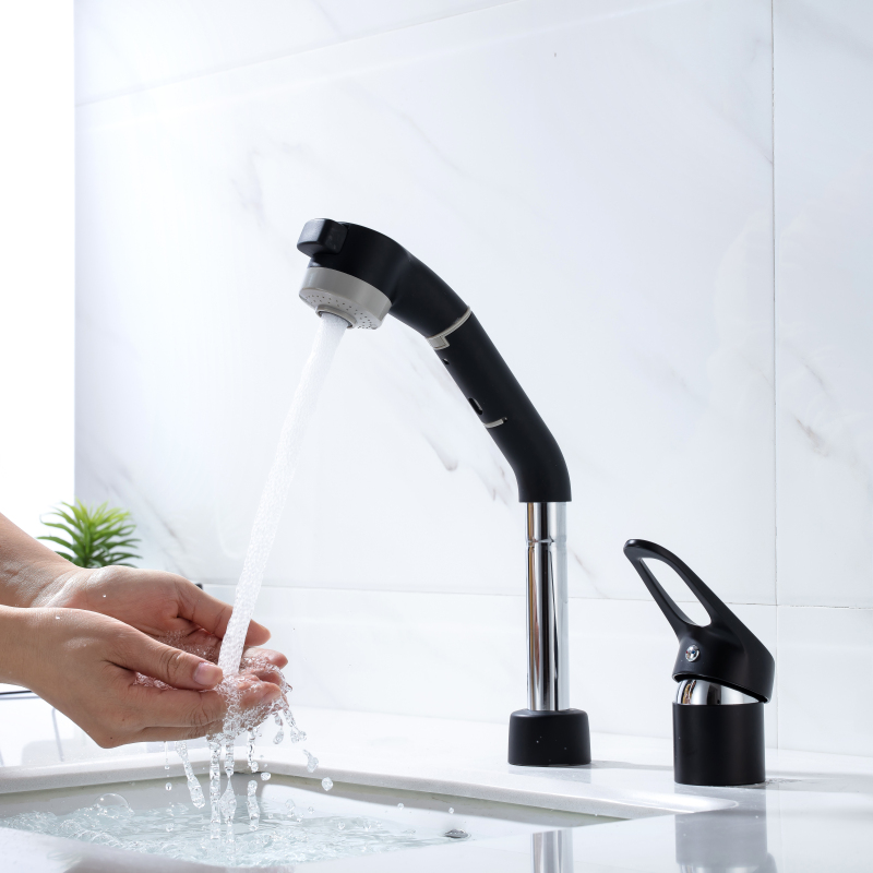 Mezclador de agua de una sola manija para baño, grifo de lavabo de moda negro mate