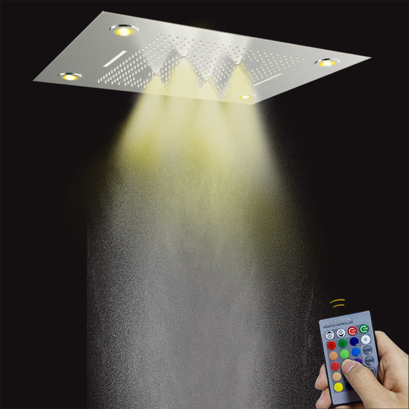 Cromo pulido 80X60 CM baño cabezal de ducha multifunción con Control LED Panel remoto burbuja niebla lluvia cascada