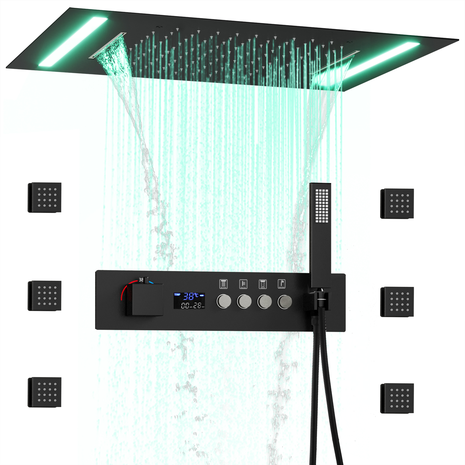 Cabezal de ducha LED para baño moderno, ducha de lluvia de 500x360MM, conjunto de válvula de ducha termostática tipo cascada para techo