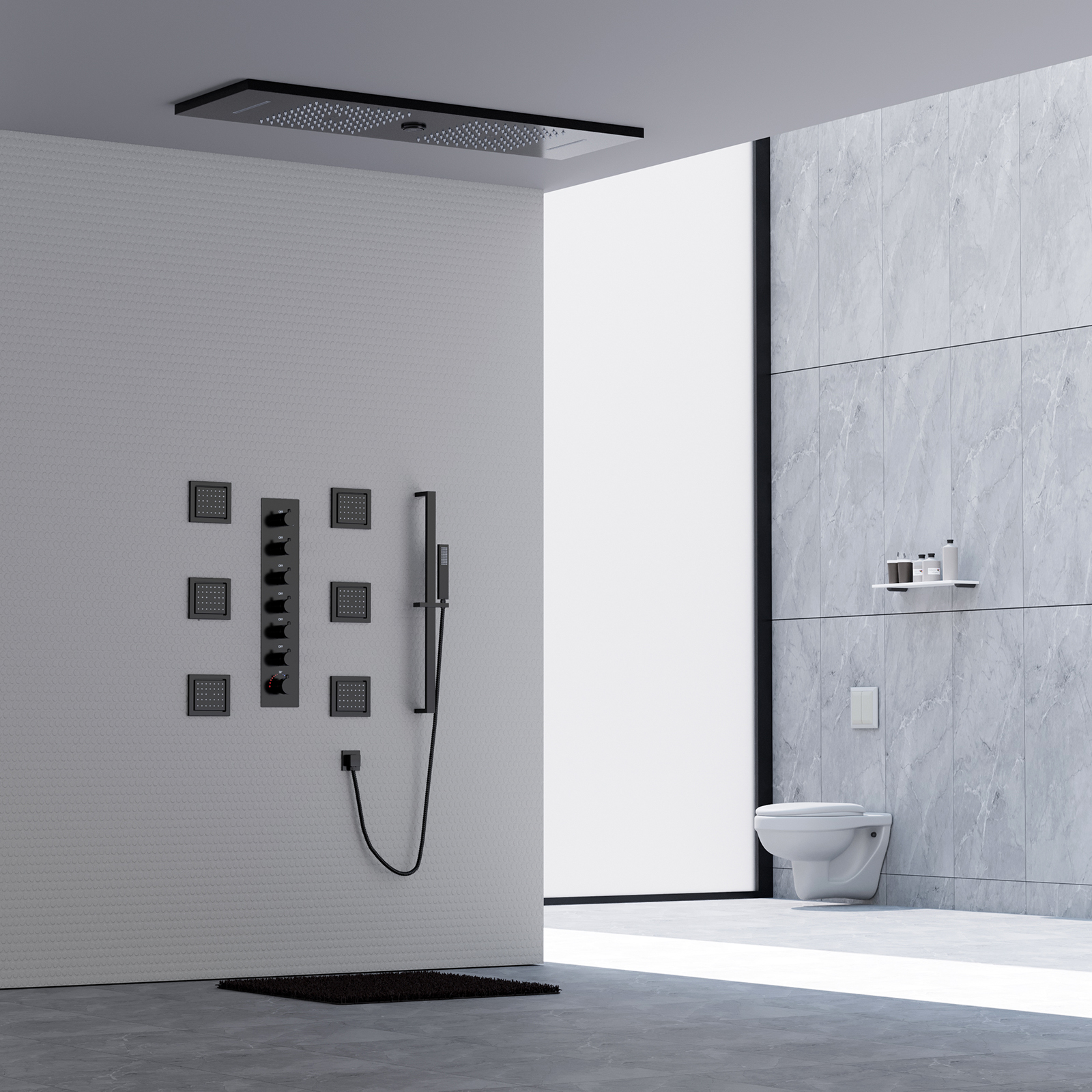 Juego de ducha LED, cabezal de ducha empotrado de lluvia y cascada con altavoz musical, Grifo y válvula de ducha de baño