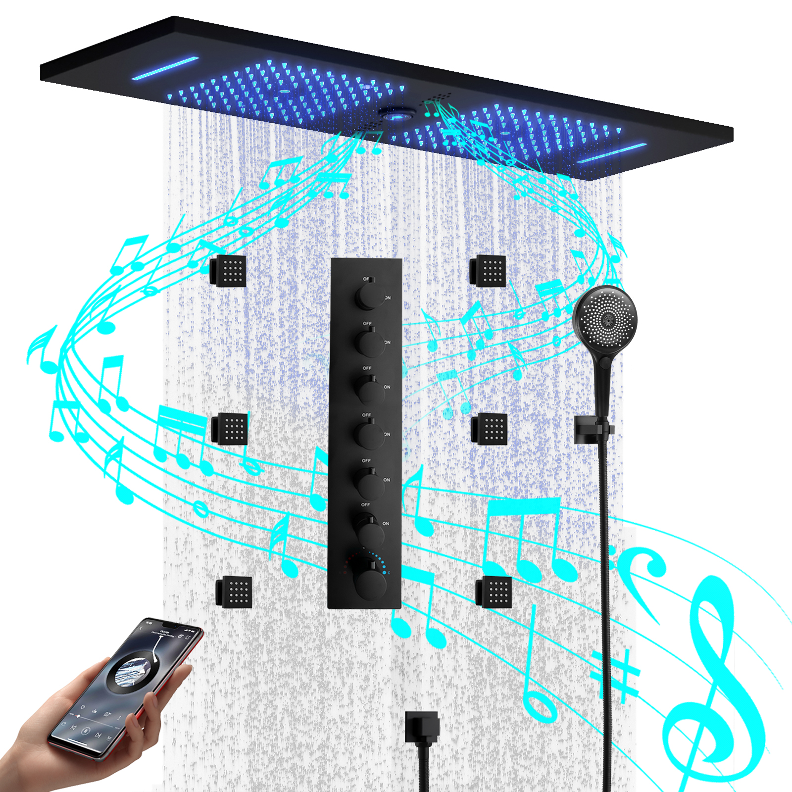 Cabezal de ducha moderno Cabezal de ducha de lluvia LED Cabezal de ducha de lluvia oculto Sistema de ducha musical para baño