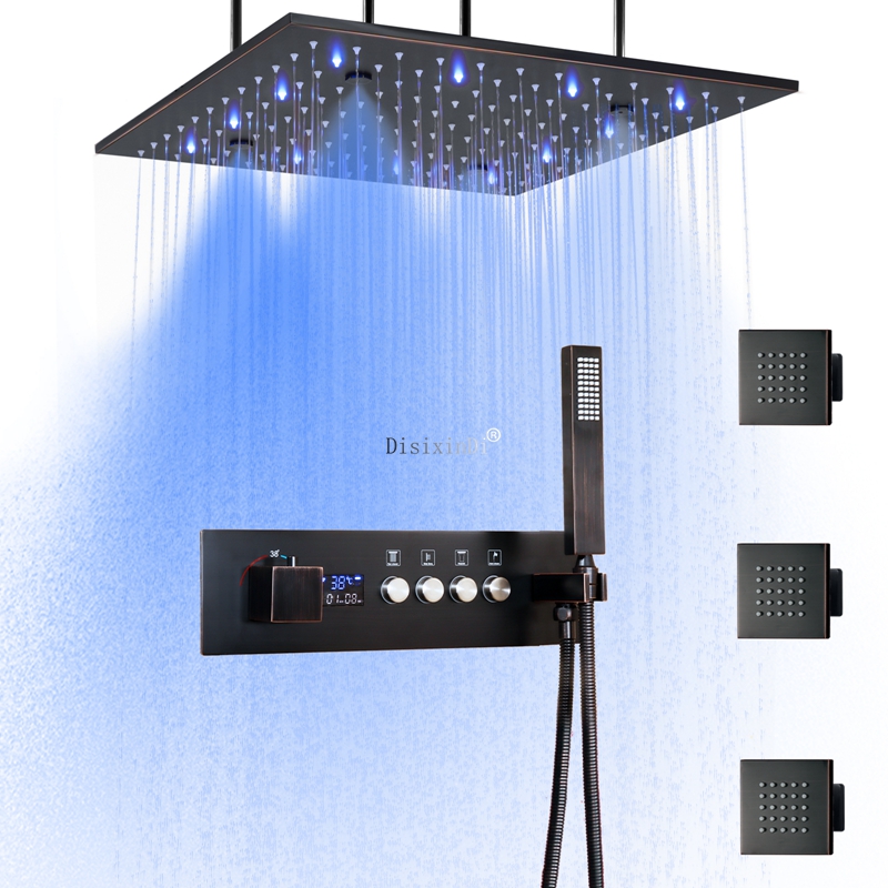 Juego de grifería de ducha con pantalla Digital LED de temperatura constante, cabezal de ducha LED de niebla de lluvia de 16 pulgadas para baño con chorro de masaje
