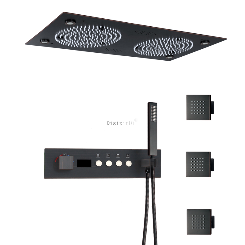 Cabezal de ducha LED Con sonido musical 4 funciones Pantalla digital Válvula mezcladora de ducha termostática Juego de ducha doble