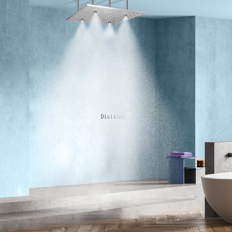 Sistema de cabezal de ducha cepillado de 16 pulgadas, mezclador de ducha de niebla de lluvia, instalación de techo LED de baño de acero inoxidable 304