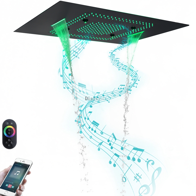 Cabezal de ducha LED en cascada con altavoces musicales, ducha de lluvia en el techo de 600x800mm, mezclador de ducha de baño con masaje en cascada
