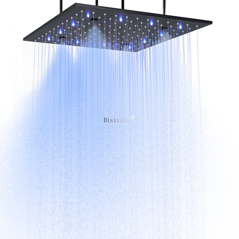 Cabezal de ducha LED de acero inoxidable 304 de 16 pulgadas, color negro mate, cabezal de ducha que cambia de Color con niebla de lluvia para baño