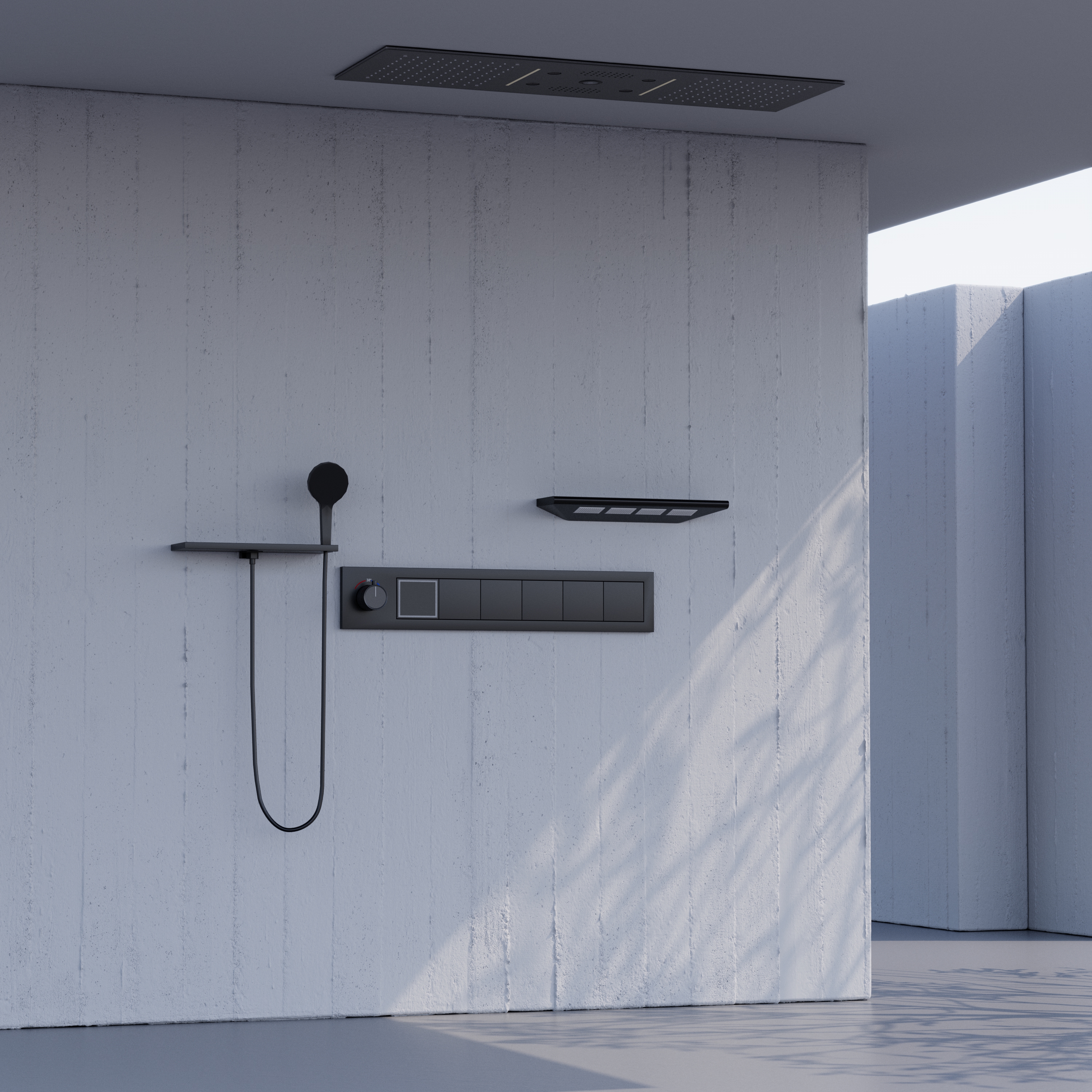 Negro empotrado 36*12 pulgadas música cabezal de ducha LED baño temperatura constante lluvia cascada cabezal de ducha masaje SPA
