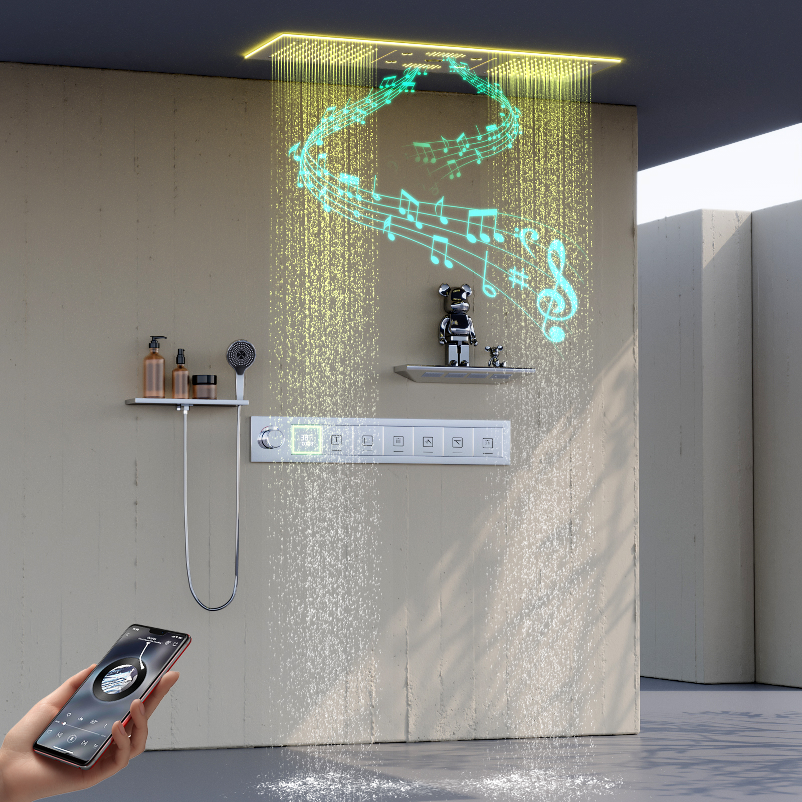 rociador de ducha led y bluetooth